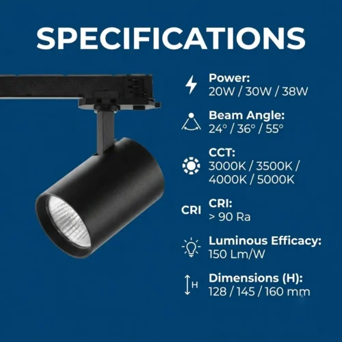 4 wire track lighting - BOJO Phoenix 4 Wire Commercial COB LED Track Light Spotlight 150Lm/W