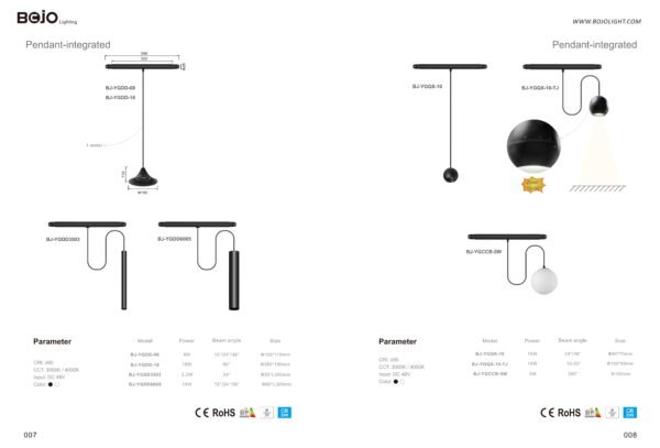 DC48V Integrated Track Pendant Light - DC48V Integrated Track Pendant Lights (Bojo Roc 360 Series)