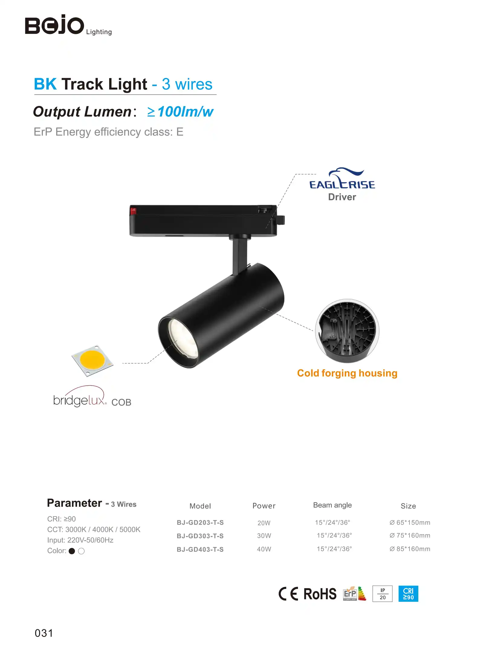 BOJO BK Series 3-Wires LED Track Light