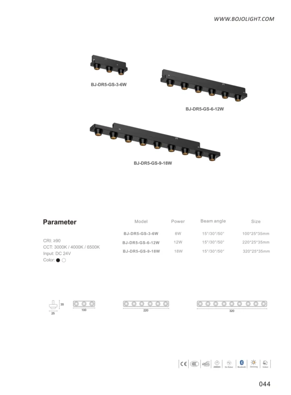 Model & Wattage - Minute Series DR5 Multi-Spot Grille Linear Light (24V)