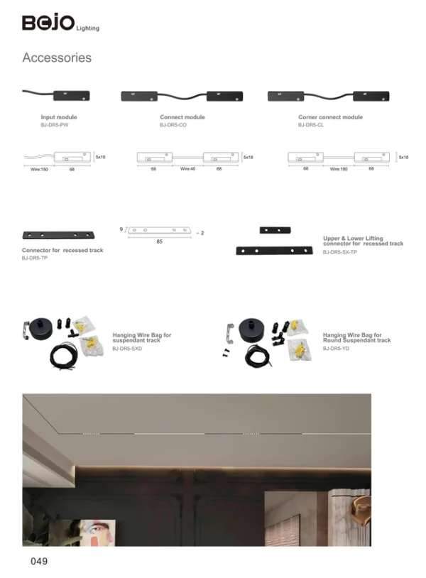 Magnetic Track Accessory - Minute Series Hanging Wire Kit for Round Suspendant Track (BJ-DR5-YD)