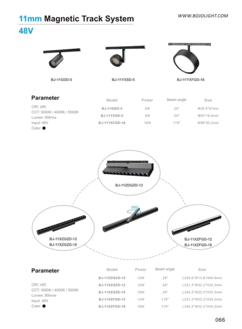 Model & Specification - 11mm Magnetic Track System 48V (Spots, Downlights & Linears) - BJ-11XZFGD-18 (18W Linear Flood 110° / L345.2*W22.2*H33.3mm)