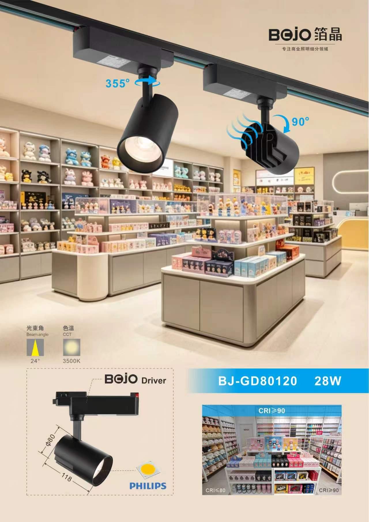 BOJO BJ-GD80120 28W Commercial LED Track Light Factory Direct OEM ODM